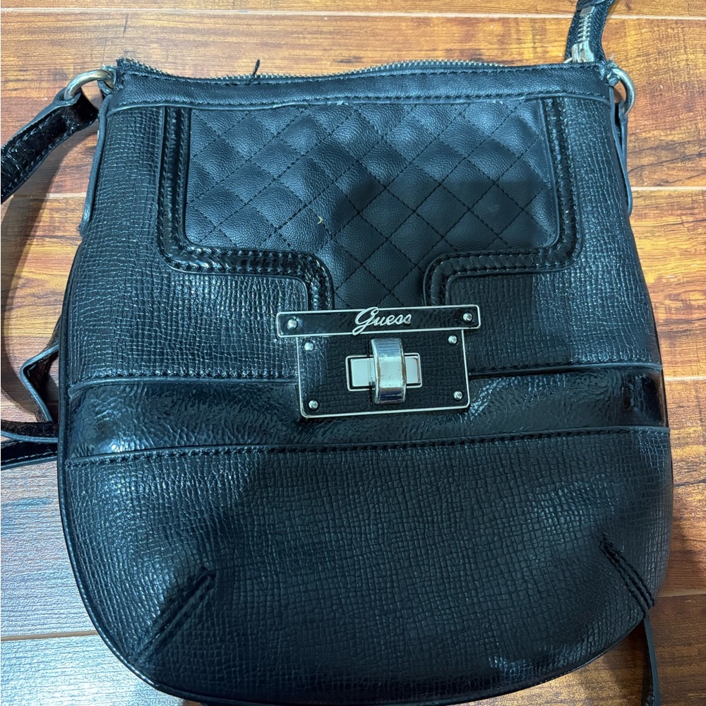 Guess Black Crossbody Bag with Metallic Accents